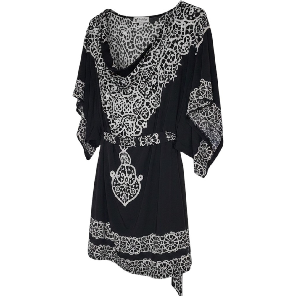 Papillon Vancouver Los Angeles Black White Medallion Kimono Sleeve Tunic Top XL